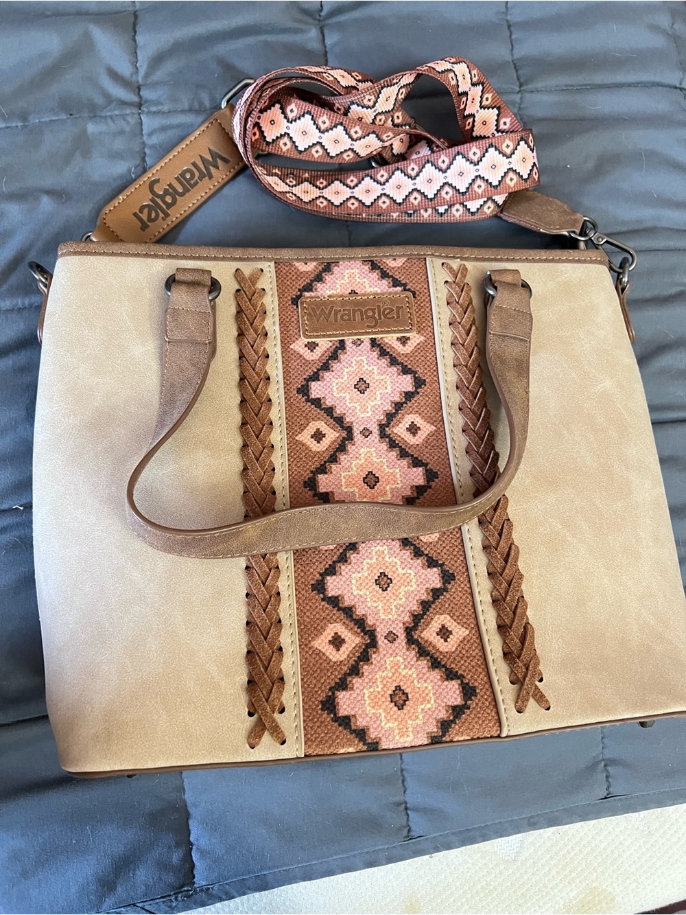 Wrangler Pink & Tan Aztec-Pattern Tote with Removable Strap